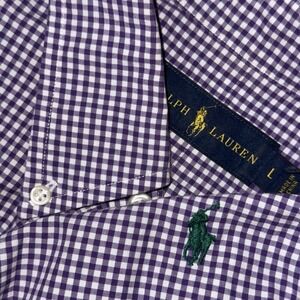 Polo Ralph Lauren Long Sleeve Button Down Oxford Men's Large Purple White Check